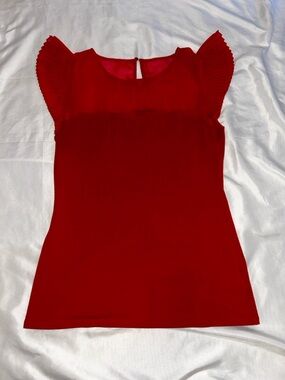 Express Red Pleated Flutter Sleeve Tank